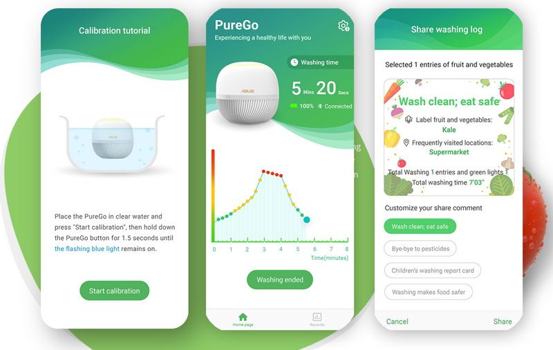 Asus PureGo alkalmazás, gyümölcs tisztaság megosztás és napló